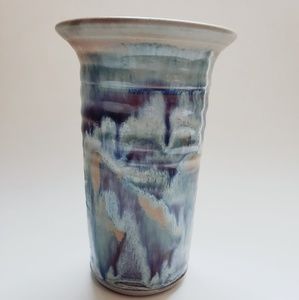 Blue Drip Glaze Bud Vase Artist Signed!